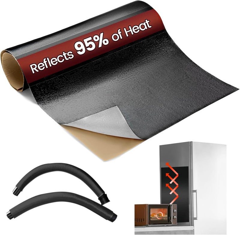 Amerbro Heat Shield Automotive Aluminum Reflects 95% of Radiant Heat, 12" x 40" Stove Heat Shield to Protect Refrigerator, Heat Shield Wrap for Exhaust, Motorcycle, Wood Stove, Cabinet, Fireplace (Black) - Image 1
